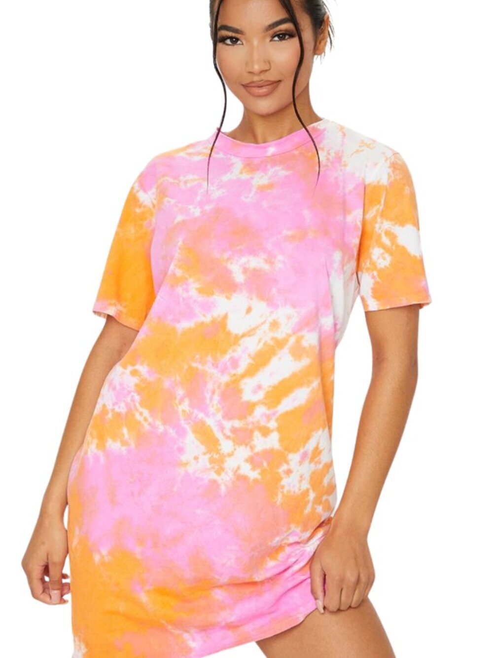 ✨Like New✨ PrettyLittleThing Orange Tie Dye T-Shirt Dress, Size 2 - Picture 4 of 6